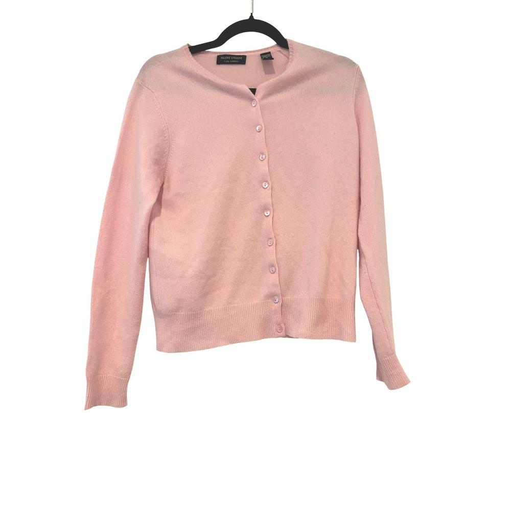 Valerie Stevens sz M 2 ply pink cashmere cadigan sweater quiet luxury N